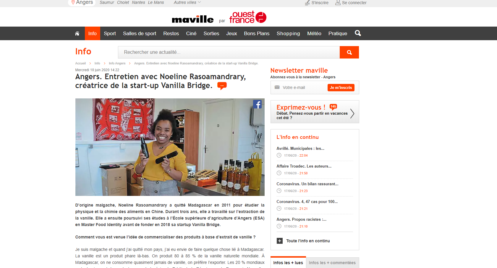 You are currently viewing Angers maville – Entretien avec Noeline Rasoamandrary, créatrice de la start-up Vanilla Bridge